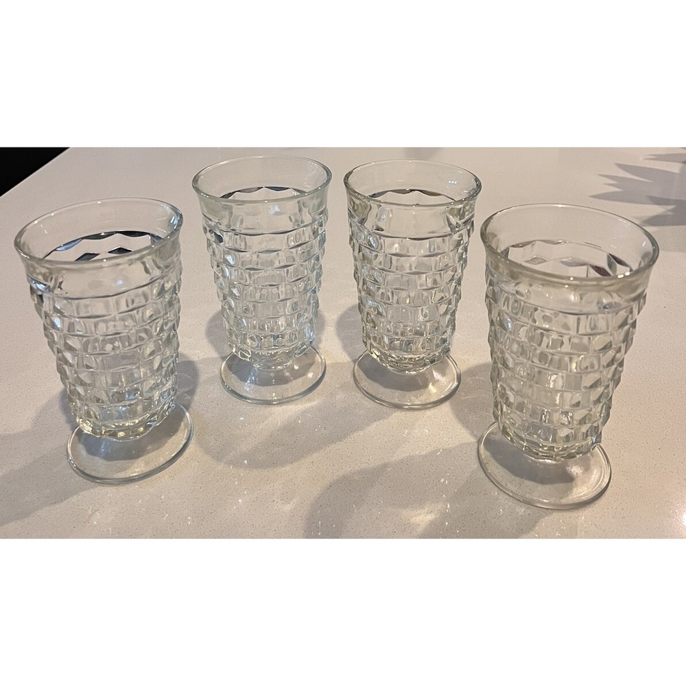 Vintage Whitehall Clear Cubic Heavy Glass Footed set Of 4